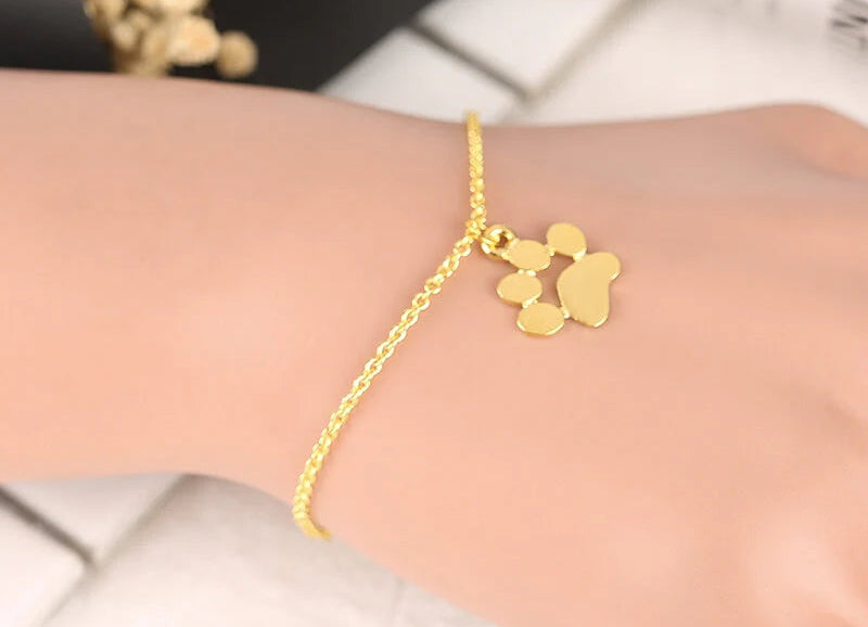Solid Kitty Paw Silver or Gold Bracelet