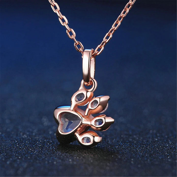 Natural Rose Quartz Cat Paw Necklace (Solid 925 Sterling Silver, 14K Rose Gold Plated)
