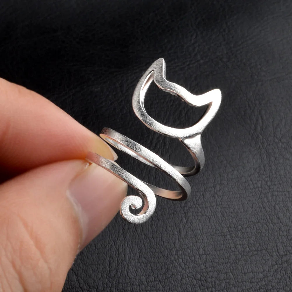 Spiral Cat Ring in Solid 925 Sterling Silver