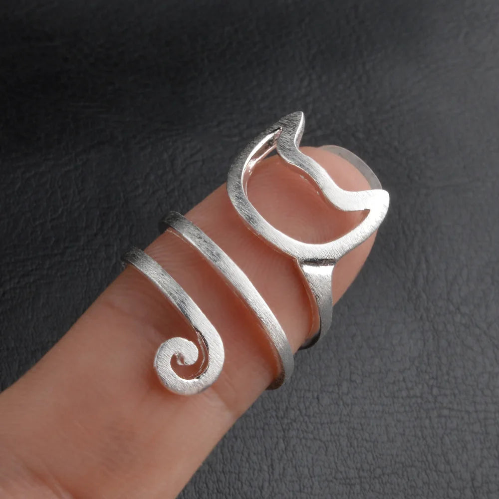 Spiral Cat Ring in Solid 925 Sterling Silver