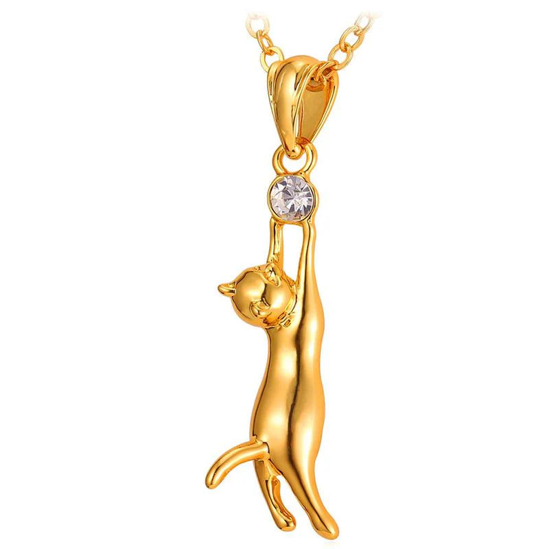Hanging Cat Necklace (18K Gold Plated or 925 Sterling Silver Plated)