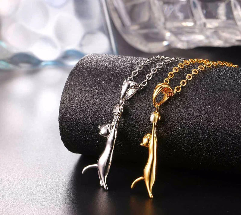 Hanging Cat Necklace (18K Gold Plated or 925 Sterling Silver Plated)