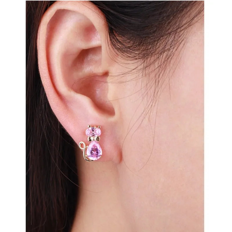 Berg Crystals Cat Stud Earrings (18K Gold Plated)