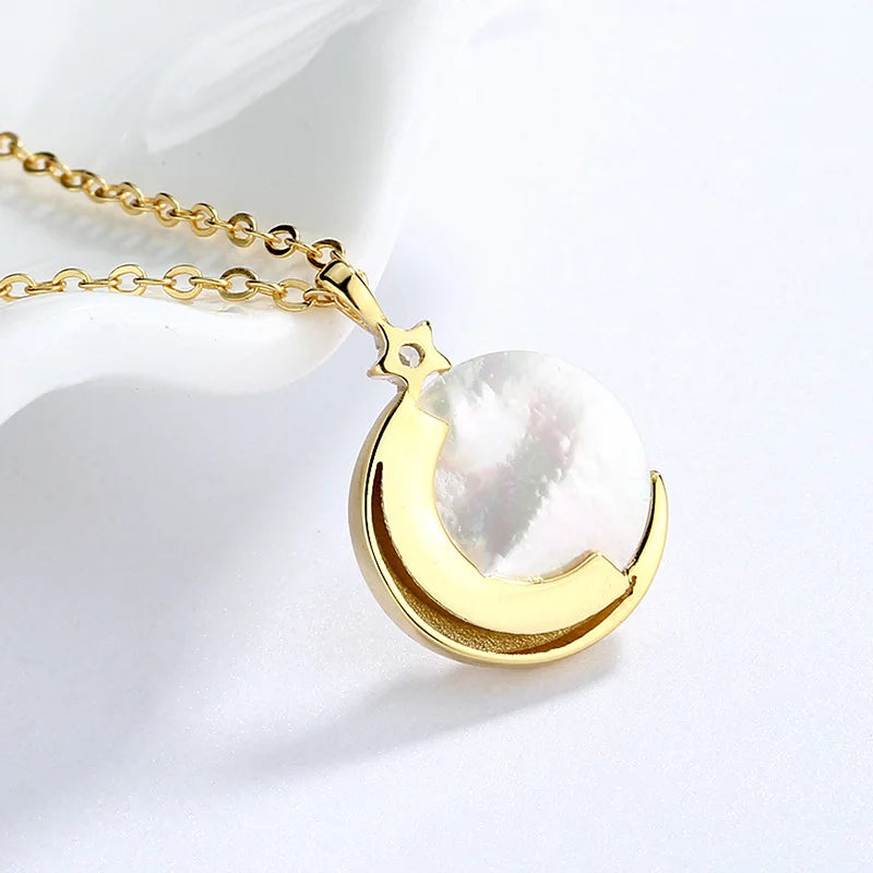 Mother-of-Pearl Moon Kitty Necklace in Solid 925 Sterling Silver(Platinum or Gold Plated)