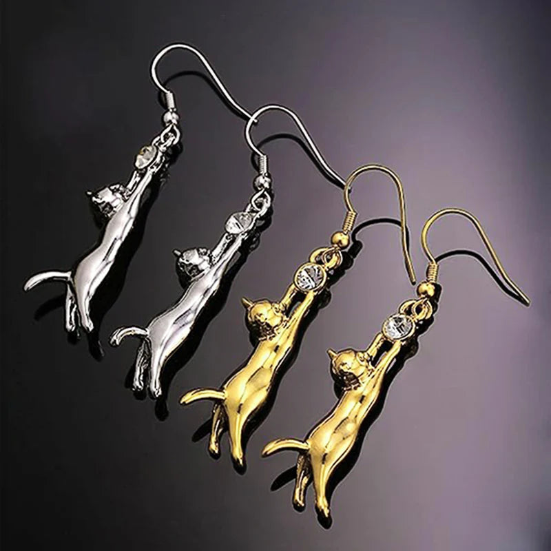 Hanging Cat Drop Earrings (18K Gold or Sterling Silver Plated)