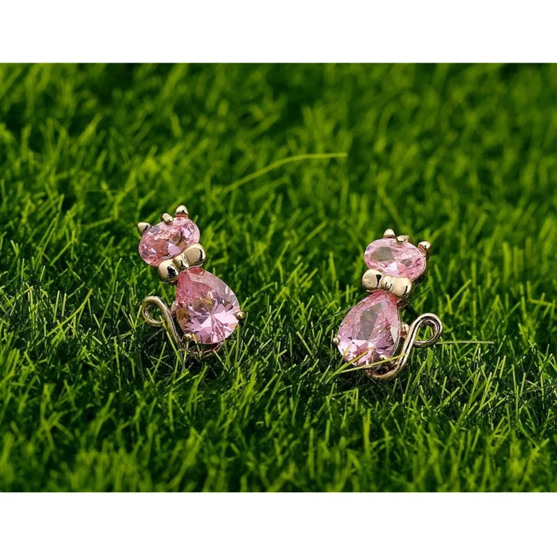 Berg Crystals Cat Stud Earrings (18K Gold Plated)