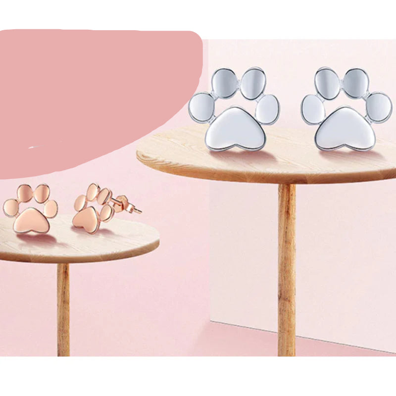 Solid Cat Paw Stud Earrings in Solid 925 Sterling Silver (Platinum or Gold Plated)