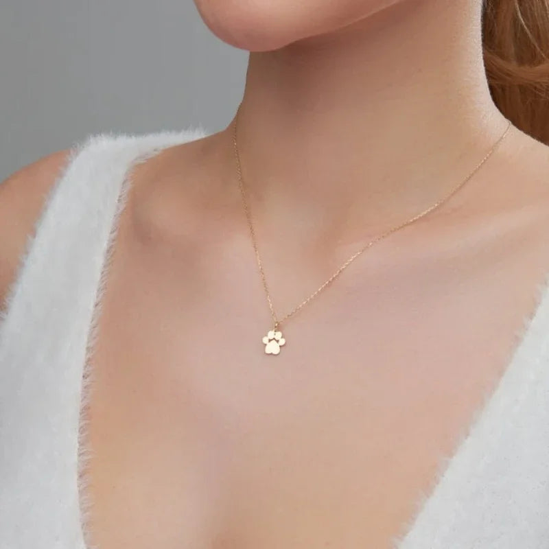 Solid Kitty Paw Necklace in Solid 925 Sterling Silver (Platinum or Rose Gold Plated)