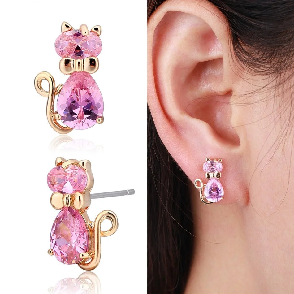 Berg Crystals Cat Stud Earrings (18K Gold Plated)
