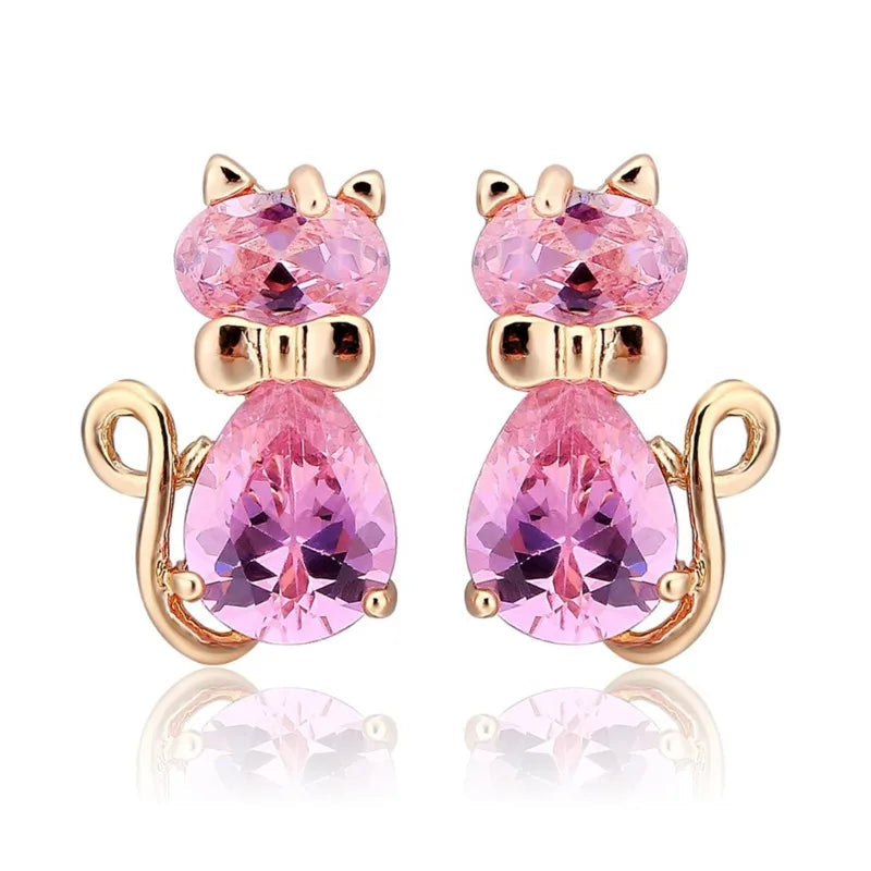 Berg Crystals Cat Stud Earrings (18K Gold Plated)