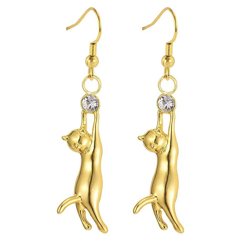 Hanging Cat Drop Earrings (18K Gold or Sterling Silver Plated)