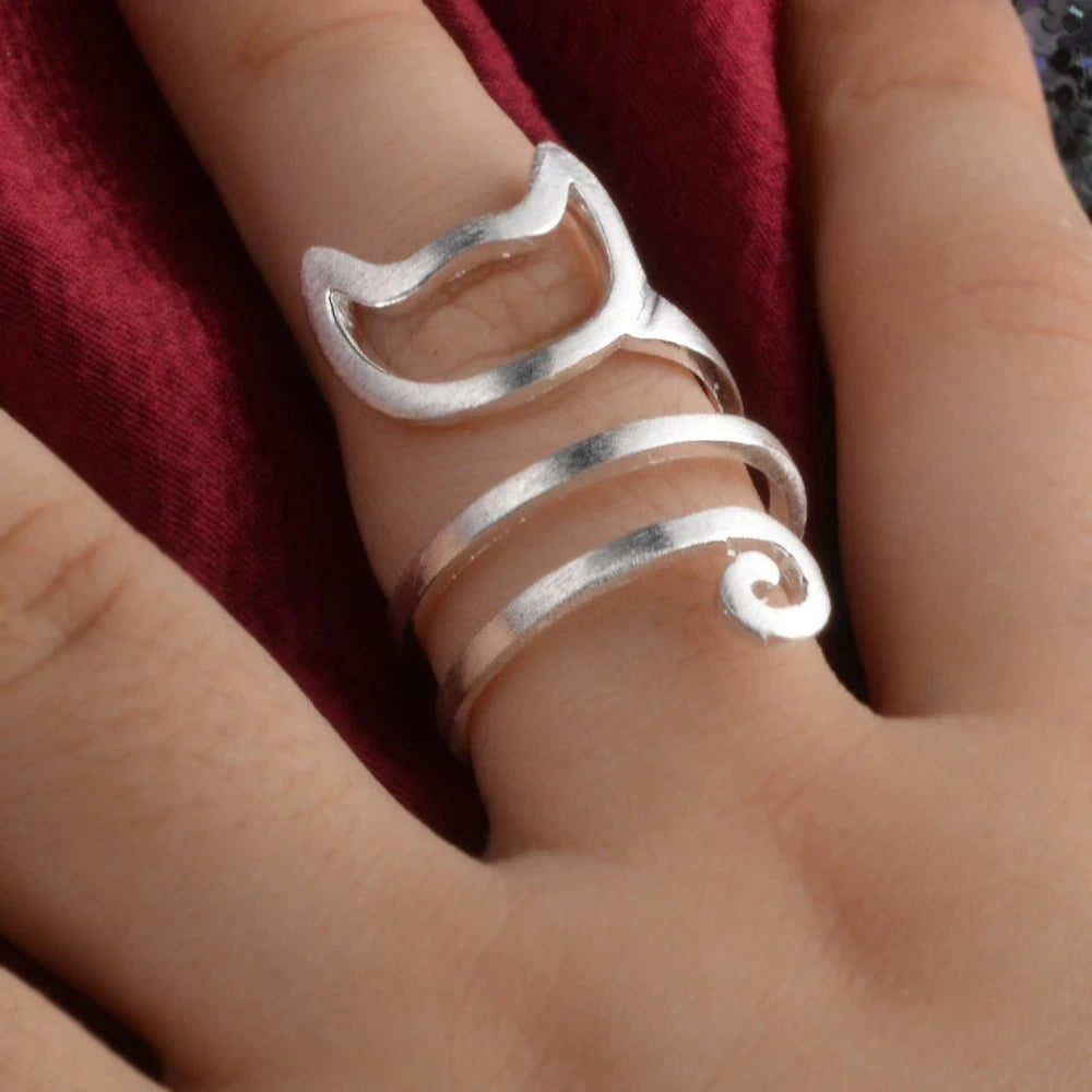 Spiral Cat Ring in Solid 925 Sterling Silver