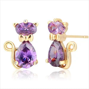 Berg Crystals Cat Stud Earrings (18K Gold Plated)