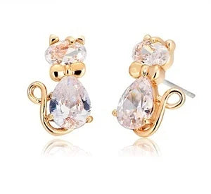 Berg Crystals Cat Stud Earrings (18K Gold Plated)